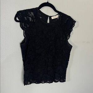 Black Lace Cap Sleeve Blouse
